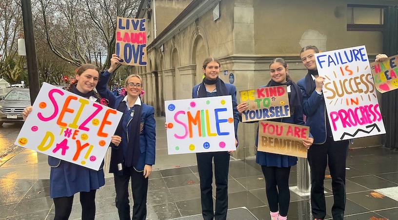 Year 12 Councillors at the School Gates for 2023 Positive Education Day